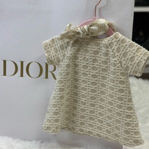 BABY DIOR Flared Dress Gold Oblique Velvet
